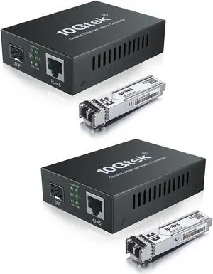 A Pair of BiDi Gigabit Multi-Mode LC Fiber to Ethernet Media Converter with 2*SFP Modules, 1.25G Fiber Optic to Ethernet Converter, 1000Base-SX to 10/100/1000Base-TX, 850nm, MMF, up to 550-m/1804 ft