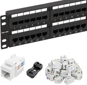 iwillink 48 Port Cat6 Keystone Jack RJ45 Patch Panel with 25-Pack Keystone Jacks and Punch-Down Stand