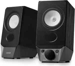 Edifier R19BT 2.0 PC Speaker System with Wooden Cabinet, Bluetooth 5.3, Full Stereo Sound, Strong Bass, Volume Control, 3.5mm Input/USB-A Sound Card for Computer/TV/Smartphone/Tablet - Black