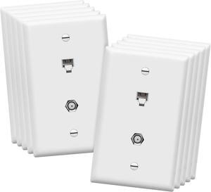 ENERLITES Combination Coaxial TV Cable / RJ11 Telephone Jack Wall Plate, F-Type F81 Connector, 6-Position 4-Conductor (2-Line Support), 1-Gang 4.50" x 2.76", 6641-W-10PCS, White (10 Pack)