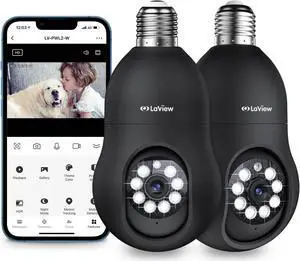 LaView 4MP Bulb Security Camera 2.4GHz,360deg 2K Security Cameras Wireless Outdoor Indoor Full Color Day and Night, Motion Detection, Audible Alarm, Easy Installation, Compatible with Alexa (2 Pack)
