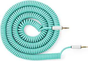 MyVolts Candycord audio cable, straight mini jack to straight mini jack, curly 100cm to 200cm, Mint Green colour, perfect for Microfreak, Korg Volca, Pocket Operator, headphones
