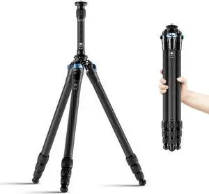 SIRUI AM-254 Carbon Fiber Tripod with Two Sections Center Column, 59.8" Lightweight Compact Travel Tripod for Camera, Fold Size 17.3", Max Load 25.4lbs (AM254+SL200)