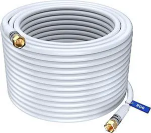 RG6 COAXIAL Cable - Triple Shielded, Non-Oxygen Copper Cable Wire for TV, Internet & More - Flexible Coax Cable Cord 200ft / White