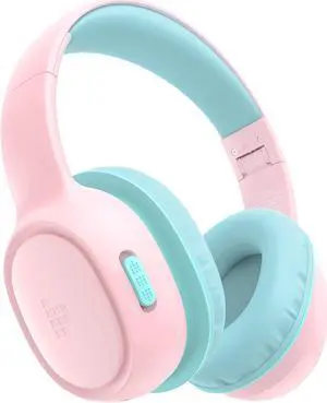 Tronsmart KH02 Kids Bluetooth Headphones Volume Limit 74/85/93dB, 45H Playtime, Bluetooth 5.3, Built-in 3.5mm Audio Cable, Foldable, Wireless Headphones with Microphone for School/Travel/Plane(Pink)