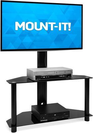Mount-It! Floor TV Stand with Mount and Tempered Glass Shelves for Storage | Entertainment Center with TV Mount, Fits 32, 42, 47, 50, 55 Inch Up to VESA 400x400 Screens, 88 Pound Capacity, Black