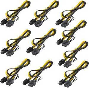 HQRP 10-Pack 6 Pin Male to 8 Pin (6+2) Male GPU PCI-e PCIE Power Cable PCI Express Extension Cable BTC Bitcoin Mining Motherboard Graphics Video Card Splitter Hub Adapter Cable, 20-inch