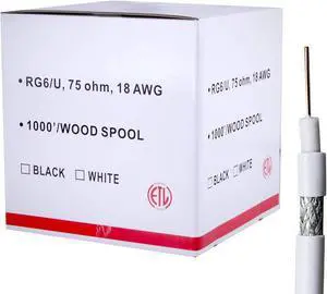 Five Star Cable RG6 Shielded 1000 ft Coaxial Cable ETL Listed for use with Audio, Video, and CATV/MATV Antenna Transmission Cable (1000 Ft, White)