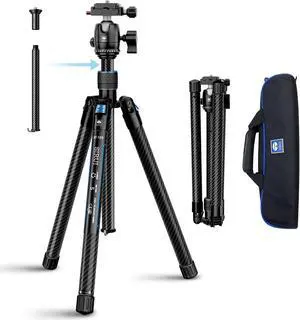 SIRUI Carbon Fiber Tripod with B-00K Panoramic Ball Head, 59.8" Compact Lightweight Travel Tripod AT-125, Quick Release Reverse Folding Legs, Reversible Center Column, Max Load 22lbs - Traveler X-I