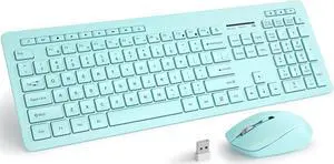 seenda Wireless Keyboard and Mouse Combo, 2.4GHz Wireless Quiet Keyboard Mouse with USB Receiver, Full Size Cute Teal Wireless Keyboard Mouse Set for Windows Laptop Computer Desktop, Blue