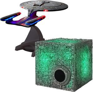 FAMETEK Star Trek Borg Cube Bluetooth Speaker with Green Illumination and Star Trek USS Enterprise 1701D  Enterprise Replica Bluetooth Speaker Bundle