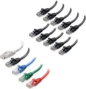 Cable Matters 10-Pack Snagless Short Cat6 Ethernet Cable (Cat6 Cable, Cat 6 Cable) in Black 3 ft & 5-Color Combo Snagless Short Cat6 Ethernet Cable