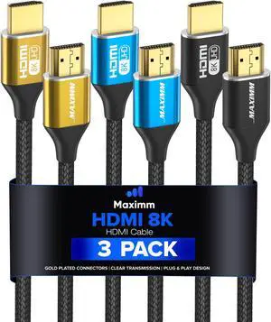Maximm 8k Hdmi Cable 8ft,HDMI 2.1 Cable, Hdmi Cord Long Hdmi Cable 8 ft, Ultra High Speed Hdmi Cable, 8k 60 HZ (8 Ft, 3 Pack)