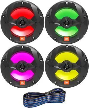 6.5" 225 Watt Peak Power 2-Way Marine Audio Multi-Color RGB LED Boat Speakers (Qty 4) 2 Pairs of OEM Replacement Speakers with 20ft Wire (RGB+Black)