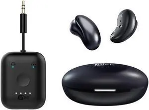MEE audio Connect Air in-Flight Bluetooth Wireless Audio Transmitter Adapter and MEE audio Pebbles True Wireless Earbuds Bundle