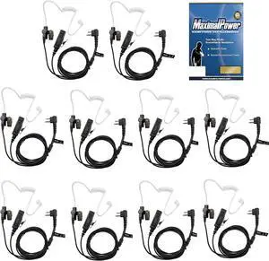 MaximalPower Surveillance Headset Earpiece PTT Mic Compatible for MOTOROLA 2-Pin Radios (10 Pack)