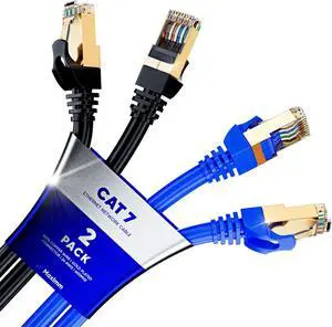 Cat 7 Ethernet Cable 25 ft - High-Speed Internet & Network LAN Patch Cable, RJ45 Connectors - 25ft / Black and Blue / 2 Pack - Perfect for Gaming, Streaming, and More
