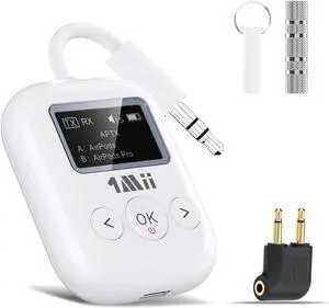 1Mii SafeFly Min+ Bluetooth Transmitter and Receiver,Bluetooth Adapter for Airplane, 2 Devices can be Linked,Use with Any 3.5mm Jack on Airplanes, Gym Equipment, TVs,Old Audio and Auto-2024Upgraded