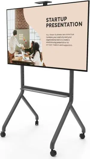 Kanto MTP100 Heavy Duty Height Adjustable Rolling TV Stand for 55" - 100"+ Screens up to 200 lbs | Tray & Camera Shelf | Black