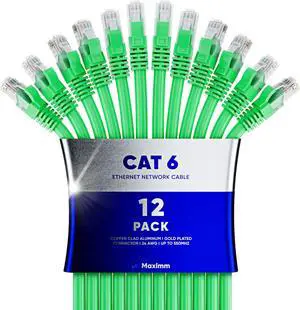 Maximm Cat 6 Ethernet Cable 20 ft (12-Pack) - High-Speed LAN Cable, Internet Cable, Patch Cable, and Network Cable - UTP, 10Gbps, 550MHz Ethernet Cord - Green