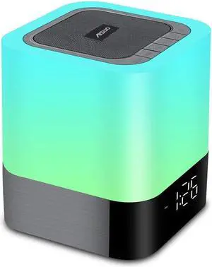 Aisuo Night Light-5 in 1 Bedside Lamp with Bluetooth Speaker, 12/24H Digital Calendar Alarm Clock, Touch Control, Support TF and SD Card, Music Player, Gift for Girls Boys Teens,Warm White