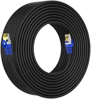 AoforzTech Cat 8 Ethernet Cable 45 ft,Heavy Duty High Speed Network Internet Cable, RJ45 Connector,26AWG 40Gbps 2000Mhz Patch Cord,S/FTP Indoor & Outdoor LAN Cable-Waterproof(Black)
