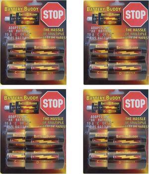 AA to C battery converter, AA to D battery spacer, C to D battery adapter by Battery Buddy(tm) (4 Pack)