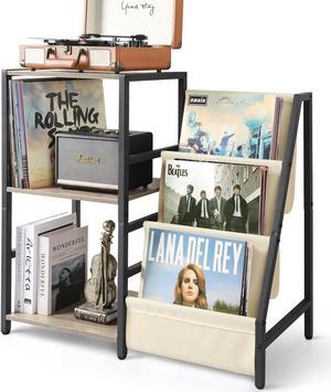 Bikoney Record Player Stand, Turntable Stand with 3-Tier Vinyl Record Storage, Record Player Table Up to 200 Albums, End Table for Vinyl Records, Vinyl Record Holder Cabinet for Living Room White