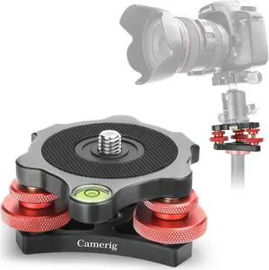 Camerig Tripod Head Leveling Base Camera Leveler, Aircraft Grade Aluminum Alloy 3 Axis Tri Wheel Head, 3/8" Thread, with +/-5 Degree Precision Adjustment for DSLR Camera Rotator Panoramic Head LP-64