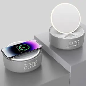 COLSUR Bluetooth Speaker with Alarm Clock, [(2024 Newest Gifts)]  Wireless Speaker Charger for iPhone/Samsung, Mirror Clock, Wireless Bedside Lamp, Music Gifts for Men, Women, Teenage Girls, Boys