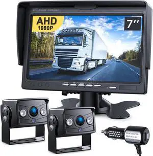 DVKNM Upgrade Dual Backup Camera Monitor Kit 7" HD 1080P Monitor IP69 Waterproof Rearview Reversing Rear View Camera for Truck Trailer Semi-Trailer Box Truck RV Pickup Truck Easy Installation (TZ102)