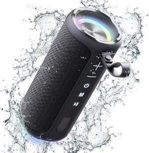 Portable Bluetooth Speakers, Multifunctional 20W Outdoor Waterproof High-Power Bluetooth Speaker with Dual Speakers, Bass Boost, IPX5 Water Resistance, RGB Lighting, & 2400mAh Battery (Black)