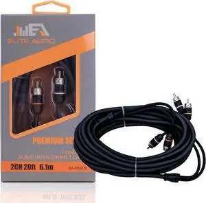 Elite Audio EA-PRM20 Premium 2-Ch Oxygen Free Copper RCA Cable - 20ft. Male to Male Twisted Pair with Noise Reduction