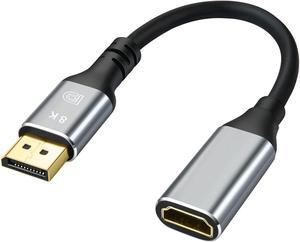 DisplayPort 1.4 to HDMI 2.1 Adapter Cable 0.65FT,Support 8K@60Hz 4K@120Hz Directional Compatible with DisplayPort PC and HDMI Displays Tvs (Type-HDF)