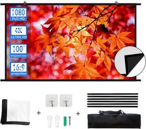 Projection Screen black backing 16: 9 hanging Projector Screen 100" Indoor Movie Screen with 4K Full HD 3D Projector screen for wall mounting Panel screen for office presentations Home theater