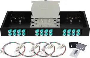 FYBOPTWU-24 Duplex 48 Port LC Multimode OM3 Rack Mount Enclosure Box with Pigtails & Couplers, 48 Core LGX Patch Panel Box fits for 19" Racks Cabinet