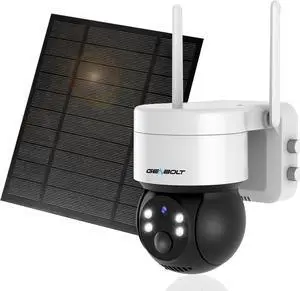 GENBOLT Solar Security Camera Wireless Outdoor, Battery Operated PTZ WiFi Camera 4W 7800mAh Rechargeable Floodlight Home Surveillance CCTV IP Camera, PIR Siren Alarm with Humanoid Detection