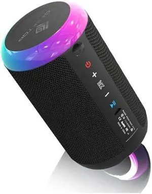 GEEKTOP Portable Bluetooth Speaker, Stereo Sound Wireless Speakers with IPX7 Waterproof, LED Lights, Dual Pairing Speaker for Party/Home/Outdoor/Beach, Birthday Gift, Black
