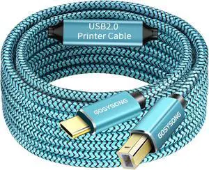 GOSYSONG 50ft Active USB C to B Printer Cable Compatible with Printer, Scanner, Fax, Piano,Midi Keyboard,Audio Recording