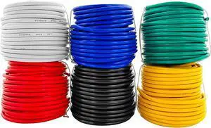 GS Power 18 AWG (American Wire Gauge) OFC Pure Copper Automotive Primary Wire 6 Roll Color Combo (50 Feet Roll, 300 FT Total) for 12V Car Audio Video Trailer Harness Wiring (Also in 14 & 16 GA Combo)