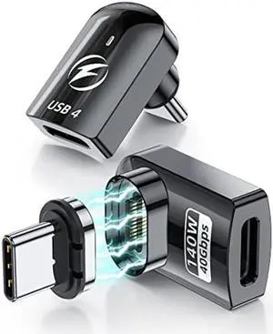 USB Type C Magnetic Adapter 2Pack, Right Angle Magnetic USB C Adapter with 40Gbps Data Transfer PD 140W Charge USB4 8K 60Hz Video for Thunderbolt 3/4, MacBook Pro/Air and iPhone 15/15 Pro/15 Max