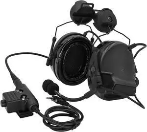 HEARFALCOM Tactical Comta III Headset Helmet ARC Rail Adapter Bracket Version with U94 PTT Adapter Compatible with Baofeng UV-5R, UV-82 Walkie Talkie for Airsoft Sports(BK)