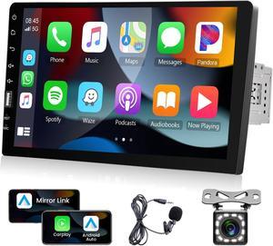 Car Stereo Single Din CarPlay Android Auto, Hodozzy 9 Inch Touchscreen Car Radio with Bluetooth FM AM Audio, iOS/Android Mirror Link TF/USB/AUX Car Multimedia Player, Backup Camera + Mic
