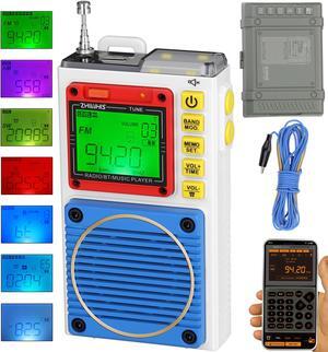 ZHIWHIS Shortwave Radio, Portable Weather Radios with 7 Backlight Colors and APP Control, AM FM VHF SW WB Receiver with Bluetooth, Radio Recording, 6 EQ Modes Rechargeable Flashlight SOS Alarm ZWS-787