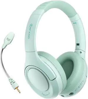 iKF King Wireless Bluetooth V5.3 Headphones - Active Noise Cancelling Over Ear Headset with Microphone, Game Mode,100Hours Play Time, Foldable, HiFi Sound, for Online Class, and Home Office(Cyan)