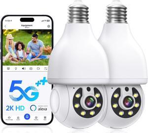Jqimn Light Bulb Security Camera, 5G/2.4GHz 2K WiFi Lightbulb Security Cameras Wireless Outdoor Motion Human Detection,Two-Way Talk,Color Night Vision,Siren Alarm, Bulb Camera Work with Alexa (2Pcs)