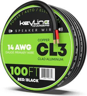 14 Gauge Speaker Wire - 100 Feet Black| 14-2 AWG Gauge - Outdoor Speaker Wire, CL3 CL2 Rated for in Ground Burial & in Wall / 2 Conductors - Marine Speaker Wire CCA Copper Clad Aluminum, Black 100ft