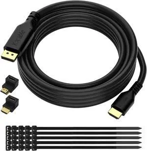 4K DisplayPort to HDMI Cable 50 FT, DP to HDMI Male Video UHD Cable, Uni-Directional Cord, for PC, Desktop, Graphics Card to HDTV, Monitor, Projector, with 2 HDMI Angle Adapters and 25 Zip Ties-Black