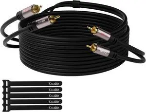 RCA Cable 100FT, 2RCA Male to 2RCA Male Stereo Audio Cable,[(Oxygen-Free Copper, Hi-Fi Sound, Double Shielded)]  2 RCA Car Audio Subwoofer Cord for Home Theater, HDTV, Amplifier, Hi-Fi System, Speaker