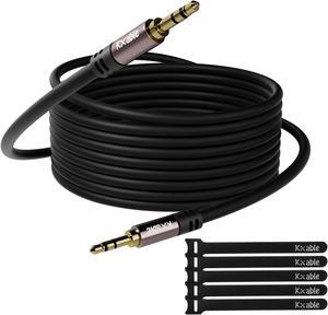 3.5mm Auxiliary Audio Stereo Cable 100 Feet, Long Male to Male Aux Cord, Gold Plated Connectors, OFC Core, Black Cable (with 5 pcs Cable Ties)